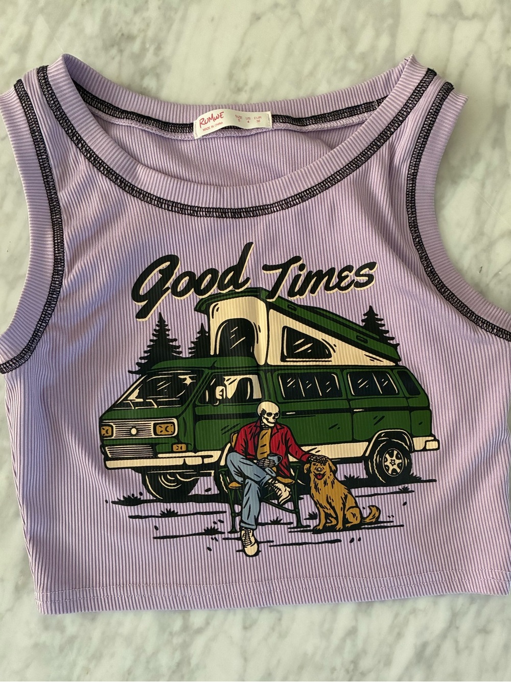 ROMWE Lilac Graphic Tank with Green Camper Print